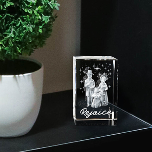 Rejoice Christmas Carolers Laser-engraved Crystal Cube - 787014235689