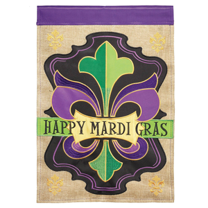 Happy Mardi Gras Burlap Double Applique House Flag - 603799031769 Happy Mardi Gras Burlap Double Applique House Flag - 603799031769