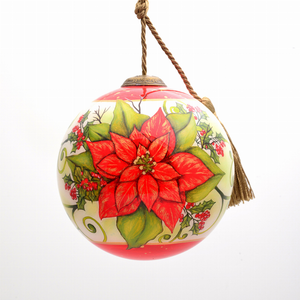 Holiday Poinsettia Hand Painted Glass Ornament - 892047002259 Holiday Poinsettia Hand Painted Glass Ornament - 892047002259