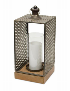 Candle Holder 7.25"L x 17.25"H Iron/Wood/Glass - 746427824125 Candle Holder 7.25"L x 17.25"H Iron/Wood/Glass - 746427824125