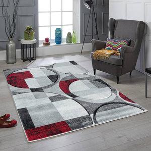Red Grey Geometric Modern Hand-carved Area Rug - 655466537180 Red Grey Geometric Modern Hand-carved Area Rug - 655466537180