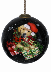 Christmas Dog Hand Painted Glass Ornament - 850015443268 Christmas Dog Hand Painted Glass Ornament - 850015443268