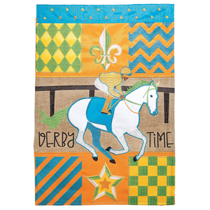 Derby Time Horse Burlap House Flag Double Applique - 603799031349 Derby Time Horse Burlap House Flag Double Applique - 603799031349