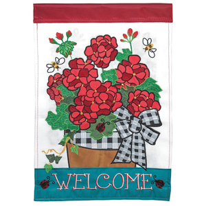 Welcome Geraniums Double Applique Garden Flag - 603799030144 Welcome Geraniums Double Applique Garden Flag - 603799030144