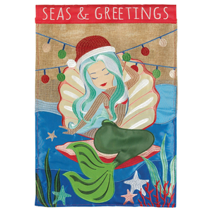 Mermaid Seas & Greetings Burlap Double Applique Garden Flag - 603799438209 Mermaid Seas & Greetings Burlap Double Applique Garden Flag - 603799438209
