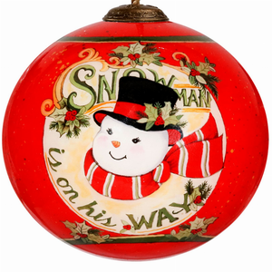 Mr. Snowman is on his way Hand Painted Glass Ornament - 850004397138