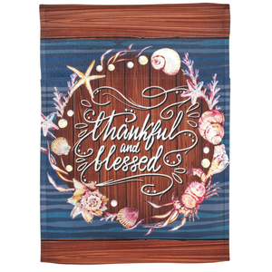 Coastal Wreath Thankful & Blessed Garden Print Flag - 603799450317 Coastal Wreath Thankful & Blessed Garden Print Flag - 603799450317