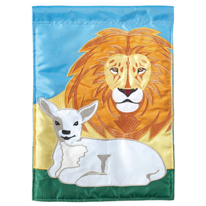 Lion And Lamb Outdoor Double Applique Garden Flag - 603799326575 Lion And Lamb Outdoor Double Applique Garden Flag - 603799326575