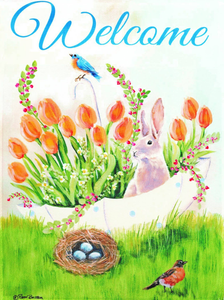 Flag Happy Welcome Bunny Tulips - 603799783774 Flag Happy Welcome Bunny Tulips - 603799783774