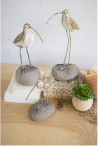 Set Of Three Painted Clay Shore Birds On Rock Bases - 841628158373 Set Of Three Painted Clay Shore Birds On Rock Bases - 841628158373