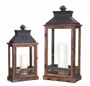 Lanterns (Set of 2) 21"H, 27.5"H Wood/Metal/Glass - 746427668156 Lanterns (Set of 2) 21"H, 27.5"H Wood/Metal/Glass - 746427668156