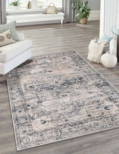 10x13 Feet Beige Grey Blue Distressed Vintage Area Rug - 655466749873 10x13 Feet Beige Grey Blue Distressed Vintage Area Rug - 655466749873