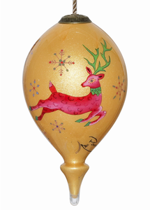 Reindeer & Snowflakes Hand Painted Glass Ornament - 850004397664