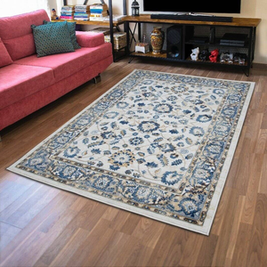 5x7 Feet Ivory Blue Floral Traditional Oriental Area Rug - 655466557195 5x7 Feet Ivory Blue Floral Traditional Oriental Area Rug - 655466557195