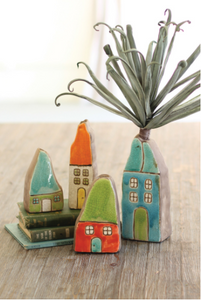 Set Of Four Colorful Ceramic House Bud Vases - 841628100501 Set Of Four Colorful Ceramic House Bud Vases - 841628100501