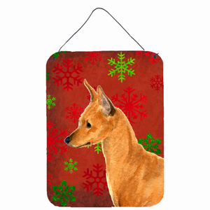 Red and Green Snowflakes Holiday Christmas Design with Dog Wall or Door Hanging Prints - 615872624041