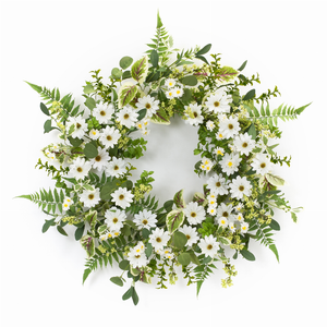 Mixed Foliage and Daisy Wreath 22.5"D Polyester/Plastic - 746427855075 Mixed Foliage and Daisy Wreath 22.5"D Polyester/Plastic - 746427855075