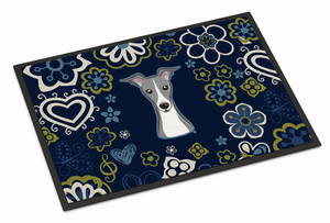 Blue Flowers Dog Art Indoor or Outdoor Mat - 638508610072 Blue Flowers Dog Art Indoor or Outdoor Mat - 638508610072