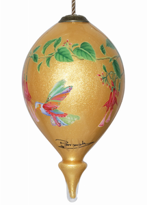 Hummingbirds & Flowers Hand Painted Glass Ornament - 850004397718