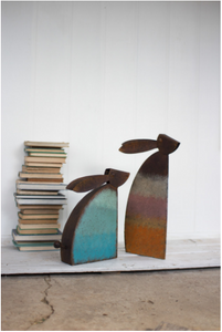 Set Of Two Rustic Metal Rabbits With Colored Detail - 841628124385 Set Of Two Rustic Metal Rabbits With Colored Detail - 841628124385