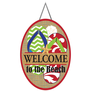Door Banner, Burlap Welcome To The Beach - 603799120302