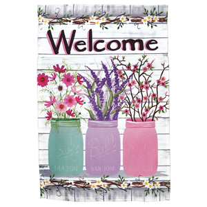 Welcome Jars Of Flowers House Print Flag - 603799234702 Welcome Jars Of Flowers House Print Flag - 603799234702