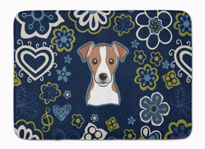 Blue Flowers Dog Art Machine Washable Memory Foam Mat - 638508643186