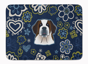 Blue Flowers Dog Art Machine Washable Memory Foam Mat - 638508643049