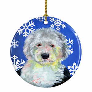 Dog and Winter Snowflakes Ceramic Ornament - 615872598984