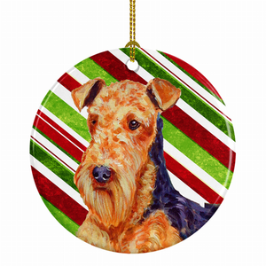 Dog and Christmas Candy Ceramic Ornament - 615872597932