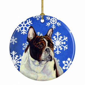 Dog and Winter Snowflakes Ceramic Ornament - 615872598847