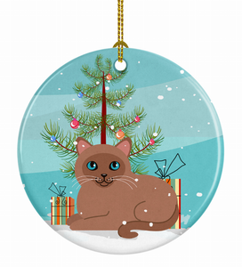 Merry Christmas Tree and Cat Ceramic Ornament - 652259331246