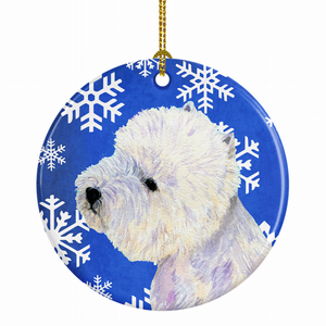 Dog and Winter Snowflakes Ceramic Ornament - 615872598625