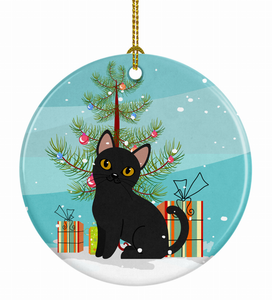 Merry Christmas Tree and Cat Ceramic Ornament - 652259331086