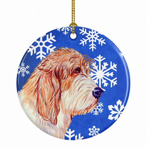 Dog and Winter Snowflakes Ceramic Ornament - 615872598991