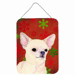 Red and Green Snowflakes Holiday Christmas Design with Dog Wall or Door Hanging Prints - 615872624102