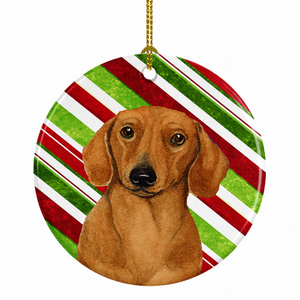 Dog and Christmas Candy Ceramic Ornament - 615872597697