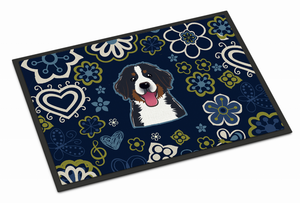 Blue Flowers Dog Art Indoor or Outdoor Mat - 638508609465
