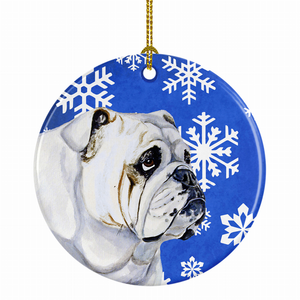 Dog and Winter Snowflakes Ceramic Ornament - 615872598663