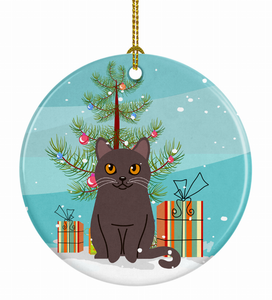 Merry Christmas Tree and Cat Ceramic Ornament - 652259331093