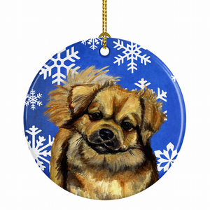 Dog and Winter Snowflakes Ceramic Ornament - 615872598960