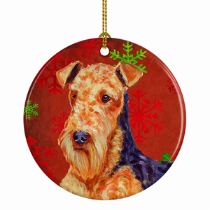 Dog and Christmas Snowflakes Ceramic Ornament - 615872598380