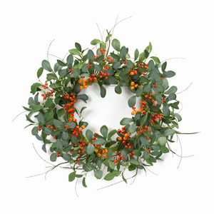 Foliage and Berry Wreath 21"D Polyester - 746427855082