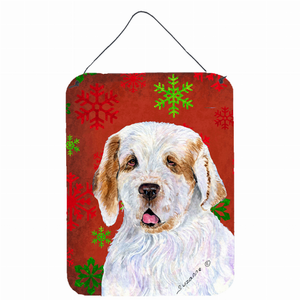 Red and Green Snowflakes Holiday Christmas Design with Dog Wall or Door Hanging Prints - 615872624386