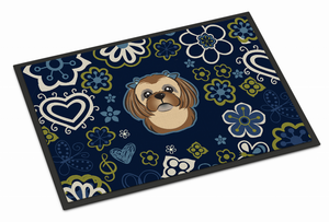 Blue Flowers Dog Art Indoor or Outdoor Mat - 638508610201