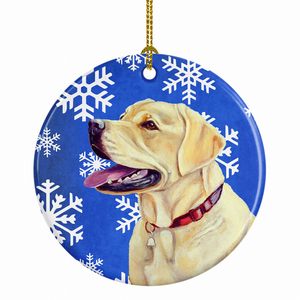 Dog and Winter Snowflakes Ceramic Ornament - 615872598854