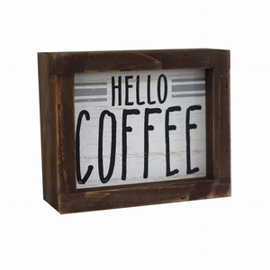 Hello Coffee Barn Wood Small Box Sign for Kitchen Decor Coffee Bar- Rustic Wooden Coffee Sign Plaque Freestanding Farmhouse Kitchen Decor Wood Home Decor 5.8"x4.8" - 711414587000