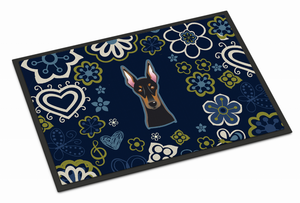 Blue Flowers Dog Art Indoor or Outdoor Mat - 638508610164