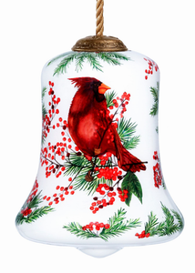 Winter Berries Cardinal Hand Painted Glass Ornament - 850004397206