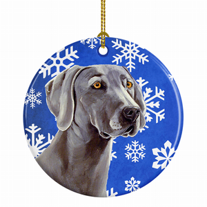Dog and Winter Snowflakes Ceramic Ornament - 615872598885
